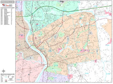 Springfield Massachusetts Wall Map (Premium Style) by MarketMAPS - MapSales