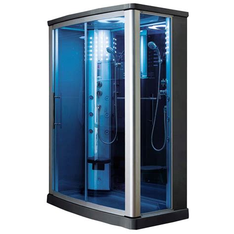 Ariel 55 in. x 35 in. x 85 in. Steam Shower Enclosure Kit in Blue ...