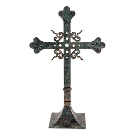 Hand Made Cross Metal Sculpture - Tongues of Fire | NOVICA