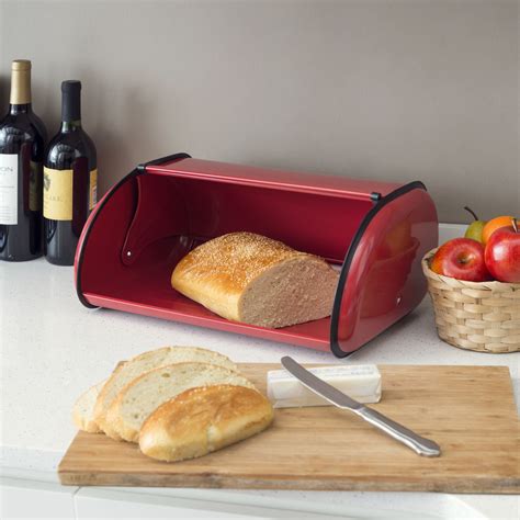 Home Basics Roll Up Lid Steel Bread Box, Red - Walmart.com