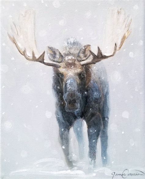 Western Winter Moose Painting Original Oil on Canvas | Etsy