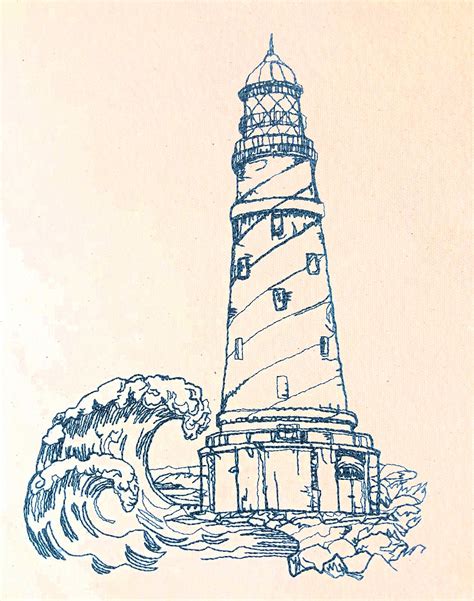 Lighthouse Line Drawing large Machine Embroidery Design - Etsy