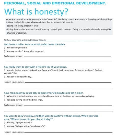 printable honesty worksheets