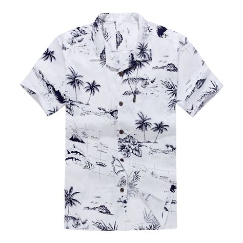 Hawaiian Shirt Aloha Shirt in White Map - Walmart.com