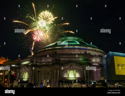 Fireworks over Usher Hall from Edinburgh Military Tattoo as crowd waits for opening event of EIF ...