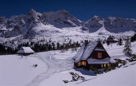 Wallpaper winter, snow, mountains, house, Tatra National Park, Slovakia, Slovakia, Tatras, Tatra ...