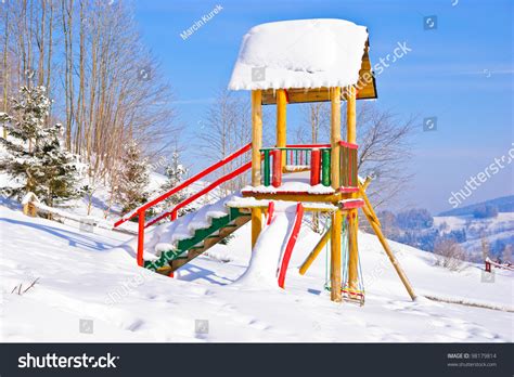 Playground Covered With Snow In The Winter In Polish Mountains, Zawoja, Poland Stock Photo ...