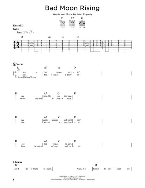 Bad Moon Rising by Creedence Clearwater Revival - Guitar Lead Sheet ...