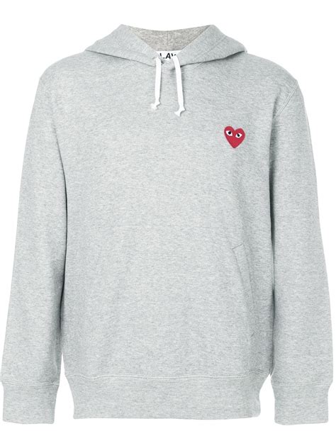 Comme Des Garçons Play Heart Logo Hoodie | Grey | FARFETCH