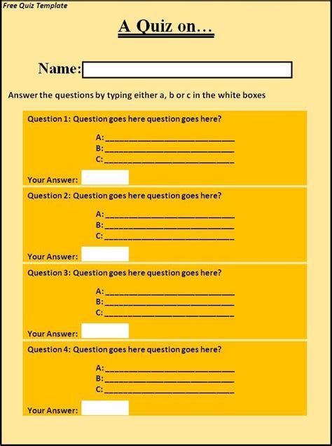 free quiz template Book Review Template, Report Card Template, Book ...