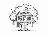 Easy Tree House Coloring Page For Children  sketch template