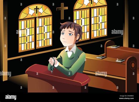 A vector illustration of a Christian man praying in the church Stock ...