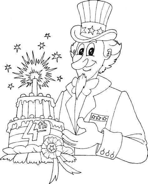 Uncle Sam with 4th of July cake coloring page - coloring.com