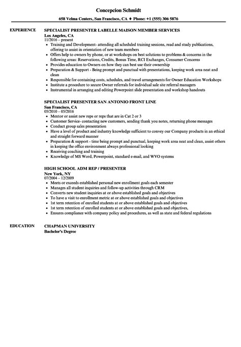 Presenter Resume Samples | Velvet Jobs