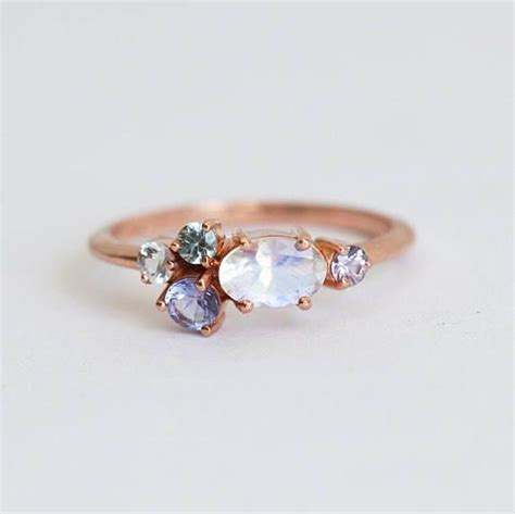 Moonstone Ring Moonstone Engagement Ring Mothers Ring Mom Cluster ...