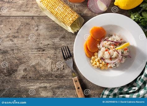 Traditional Peruvian Ceviche with Fish, Sweet Potato, Corn and ...