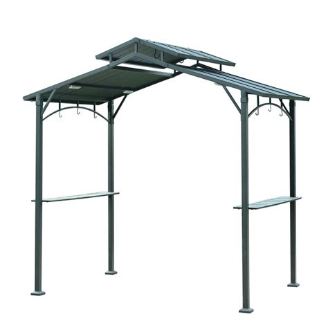 Sunjoy Matt Black Metal Rectangle Grill Gazebo with Steel Roof (Exterior: 5-ft x 8-ft) in the ...