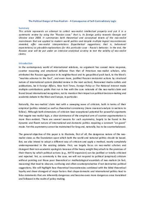 (PDF) The Political Danger of Neo-Realism -A Consequence of Self-Contradictory Logic | Shalva ...