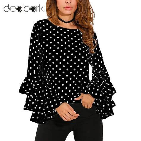 Women Polka Dot Blouses Ruffle Tops Plus Size 3XL 4XL 5XL Shirts Long ...