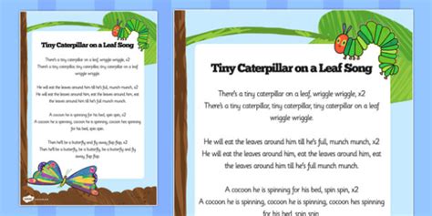 FREE! - The Very Hungry Caterpillar Song Sheet Reading Resource - Twinkl