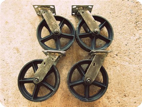 Vintage Swiveling 8 inch Caster Wheels / Antique Casters Set