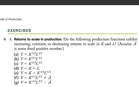 Solved del of Production EXERCISES = * 1. Returns to scale | Chegg.com