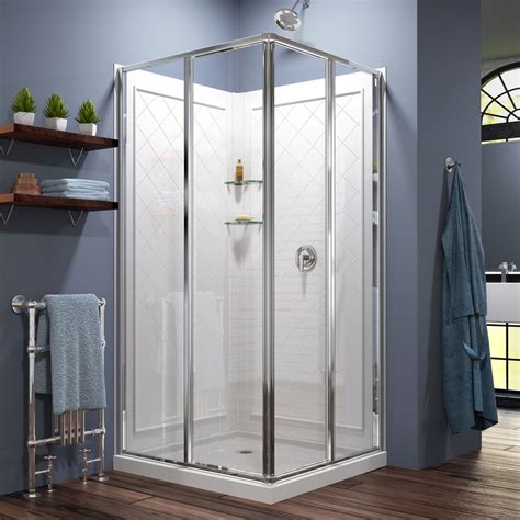 Shop DreamLine Cornerview White Acrylic Wall and Floor Square 3-Piece Corner Shower Kit (Actual ...