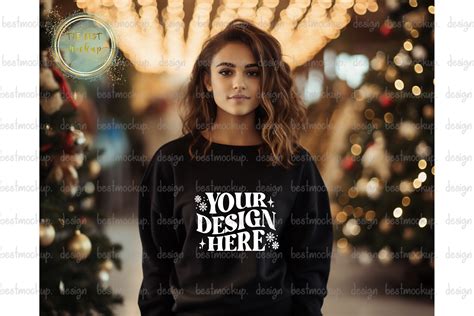 Black Christmas Sweater Model Mockup Graphic by TheBest Mockup · Creative Fabrica