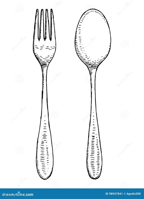 Fork and Spoon Cutlery Vector. Hand Drawing Stock Vector - Illustration of design, drawn: 98947841