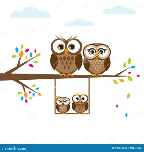 Cartoon family of owls stock illustration. Illustration of kids - 127059736