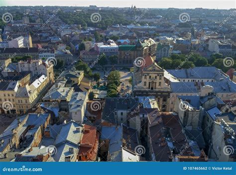 Old Lviv. View from the Town Hall Tower. the Roofs of the Old Lviv ...