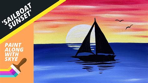 ⛵️EP30- 'Sailboat Sunset' easy sailboat silhouette - acrylic painting tutorial for beginners ...