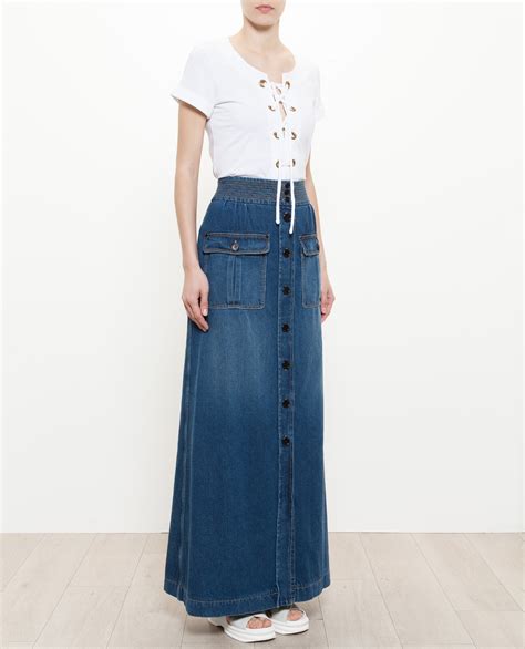 Lyst - Chloé Long Denim Skirt in Blue