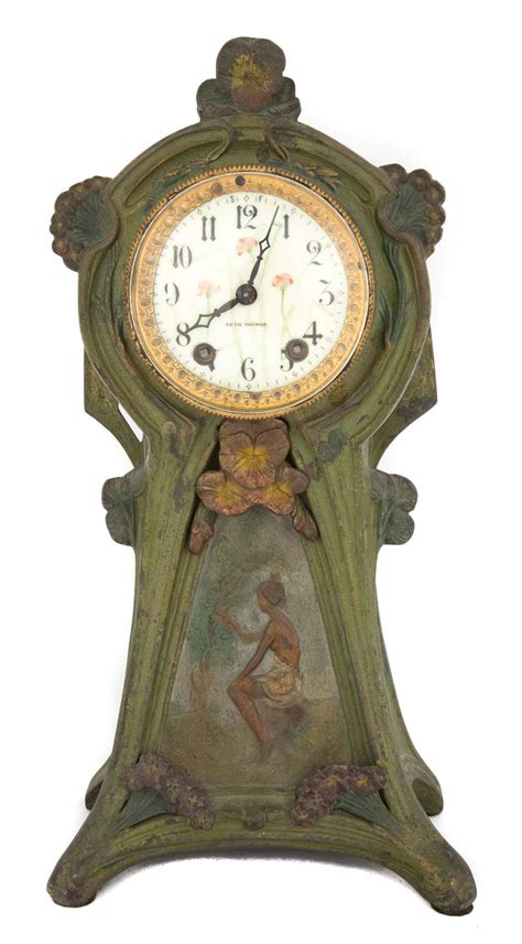 Seth Thomas Art Nouveau Patinaed Metal Shelf Clock | Cottone Auctions