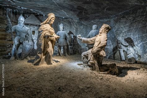 Statues in Janowice Chamber in Wieliczka Salt Mine museum in Wieliczka, Poland Stock Photo ...