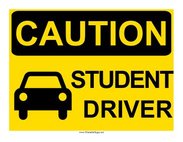 Printable Caution Student Driver Sign