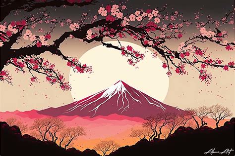 Mount Fuji Cherry Blossom Vector Art Graphic by Alone Art · Creative Fabrica