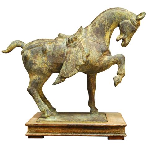 Cast Iron Chinese Tang Style Horse Sculpture on Stand at 1stdibs