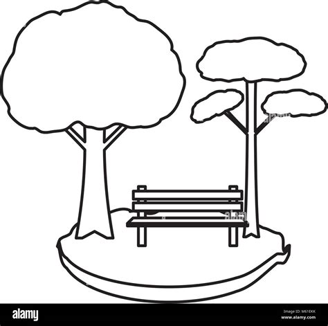 Park with trees and bench icon over white background, vector ...