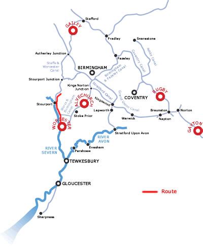 The Kidderminster and return from Worcester Canal Boating Cruising Route