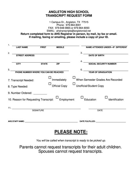 Angleton High Transcript Request - Fill Online, Printable, Fillable, Blank | pdfFiller