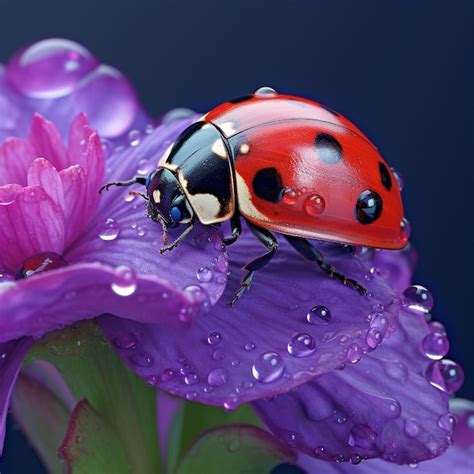 Premium Photo | Ladybug on purple flower photorealistic