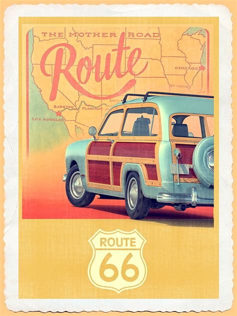 Route 66 Vintage Travel Poster Print by Edward M. Fielding (24 x 18) - Walmart.com - Walmart.com