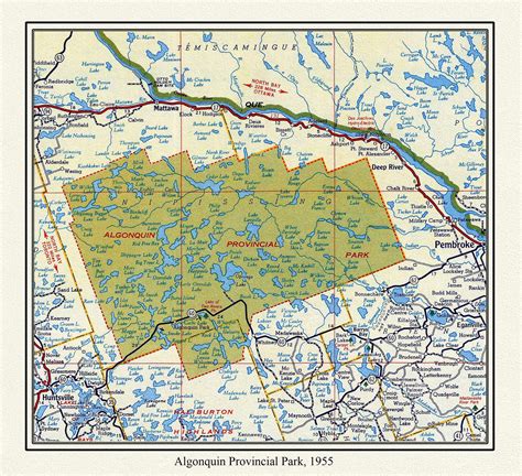 Algonquin Provincial Park, 1955 , map on heavy cotton canvas, 22x27 approx.