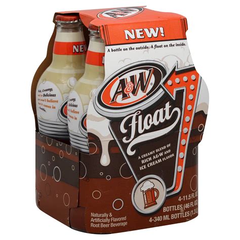 A&W Float Root Beer Beverage, Ice Cream Flavor, 4 - 11.5 fl oz (340 ml) bottles [46 fl oz (1.3 lt)