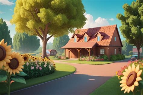 Premium AI Image | A house with a sunflower garden in front of it