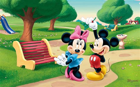 HD wallpaper: Mickey Mouse And Minnie Mouse In The Park Desktop ...