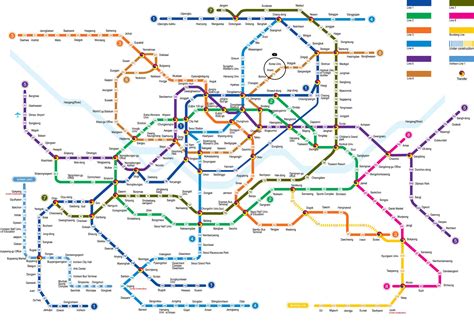 a map of the subway system with all its lines and colors, including red ...