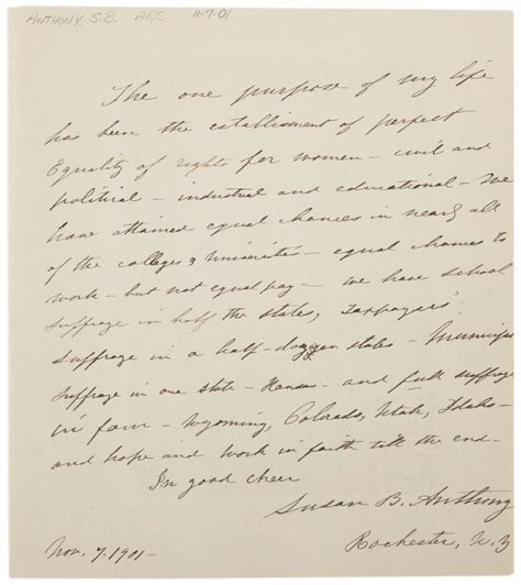 Susan B. Anthony on suffrage and equal rights, 1901 | Gilder Lehrman ...