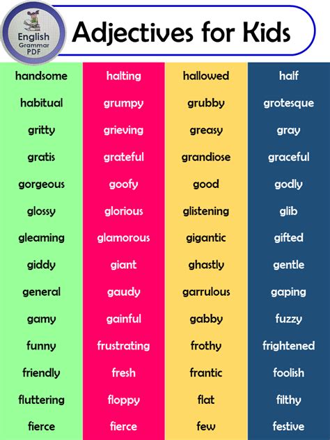 Printable List Of Adjectives